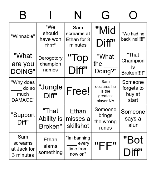 League Bingo Card