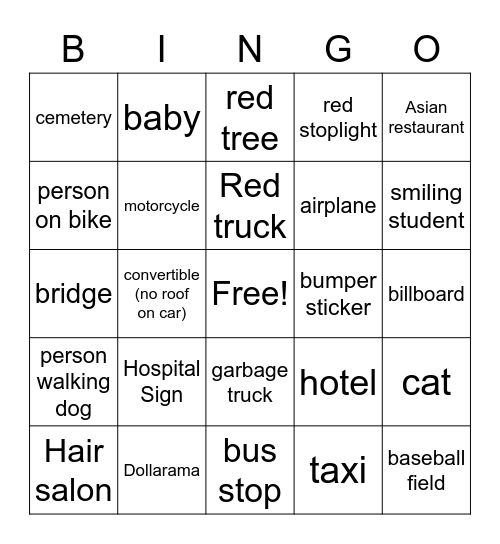 Bus Bingo Round 2! Bingo Card