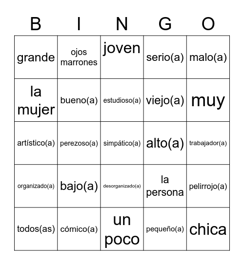 Avancemos 1 U1L2 - Vocabulario Bingo Card