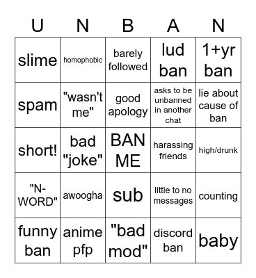 Unban Forms Bingo Card
