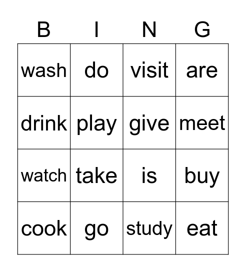 Simple Past Bingo Card
