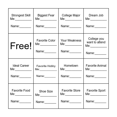 Networking Bingo Card