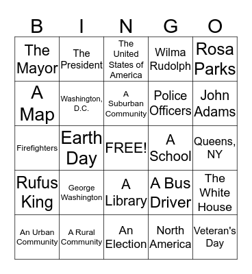 Social Studies Bingo Card