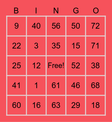 FUN FUN FRIDAY Bingo Card