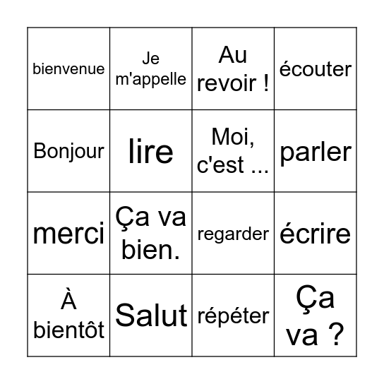 Les salutations Bingo Card