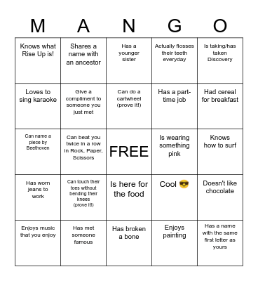 CCO BINGO! MANGO! Bingo Card