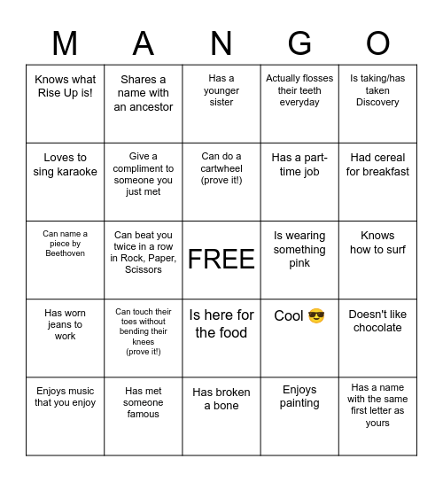 CCO BINGO! MANGO! Bingo Card