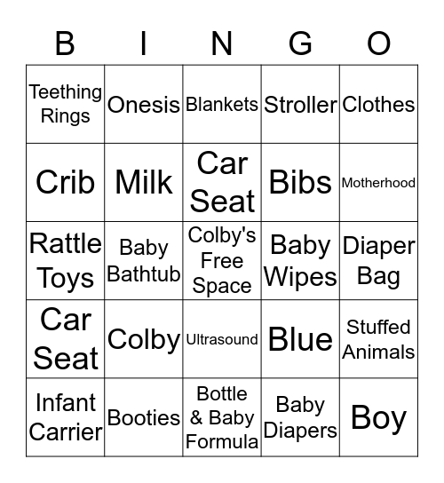 Colby's Baby~Shower Bingo Game Bingo Card