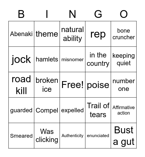 Skin Vocabulary review Bingo Card