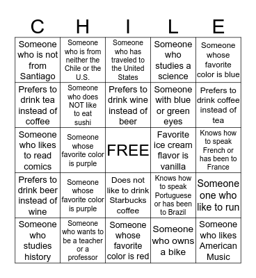 American Corner Bingo!  Bingo Card