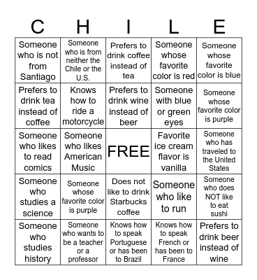 American Corner Bingo!  Bingo Card