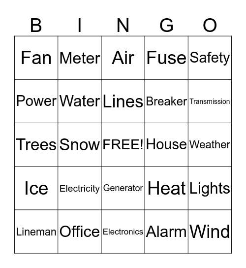 Power Bingo Card