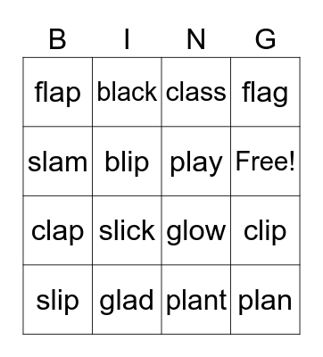 Conconant blends Bingo Card
