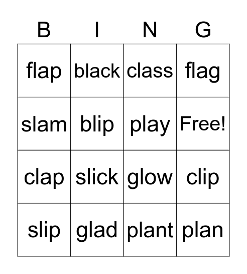 Conconant blends Bingo Card