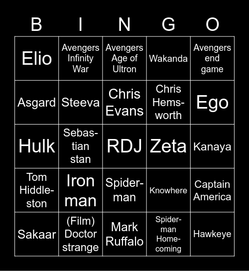 Camila. Bingo Card