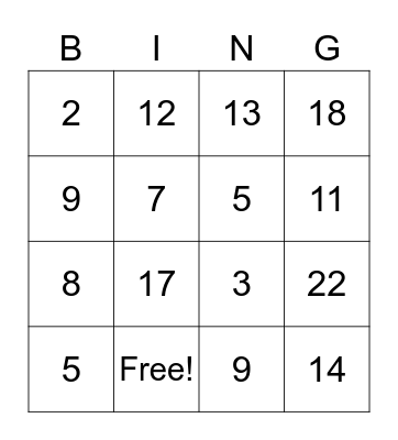 Number Bingo Card