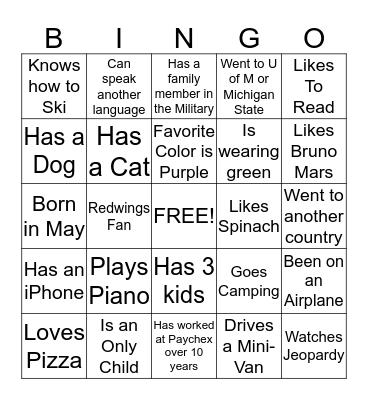 Scavenger Hunt Bingo Card