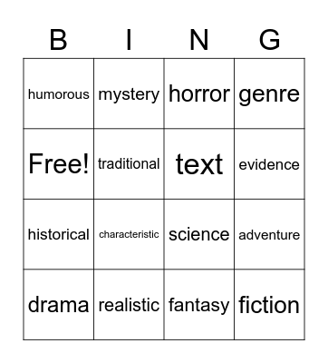 FICTION (fake) GENRE BINGO Card