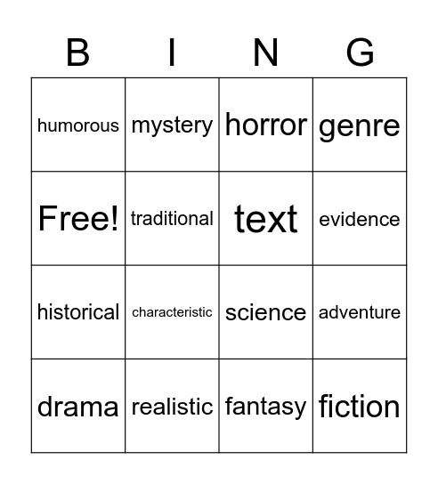 FICTION (fake) GENRE BINGO Card