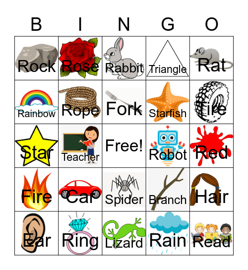 "R" Words Bingo Card