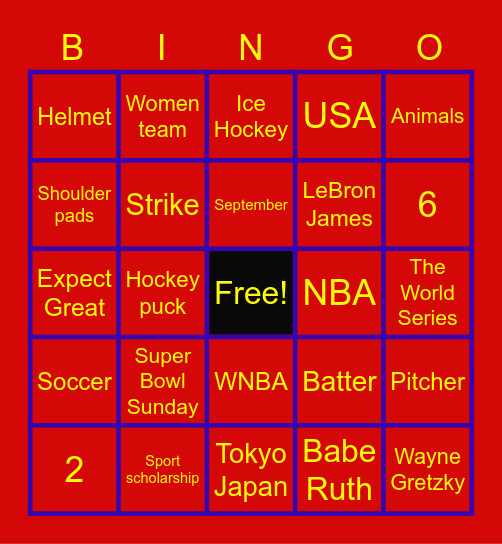 7 Sports Bingo Card