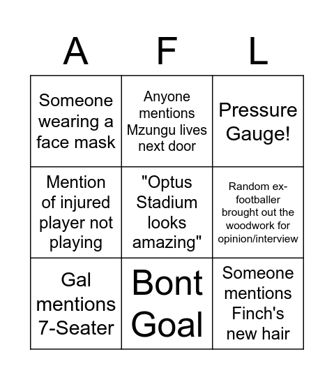 AFL Grand Final Bingo Card