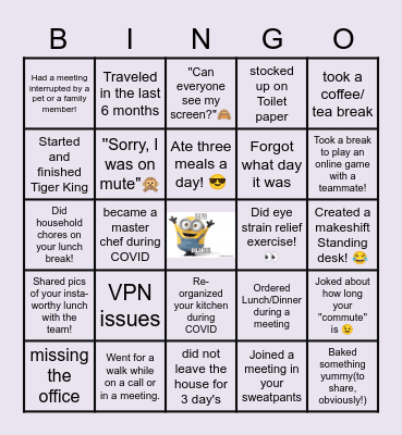Remote Work Bingo Card