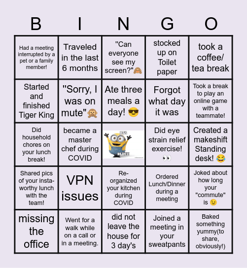 Remote Work Bingo Card