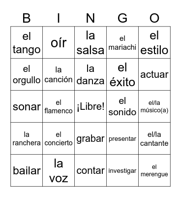 La Música y El Baile Bingo Card
