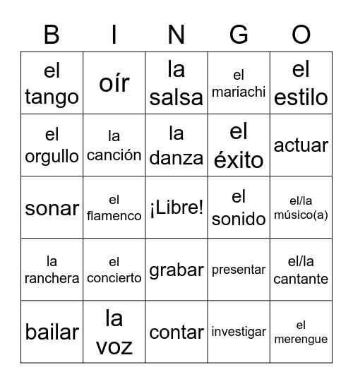 La Música y El Baile Bingo Card
