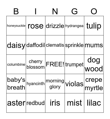 Flowers and Showers Crop Bingo Card