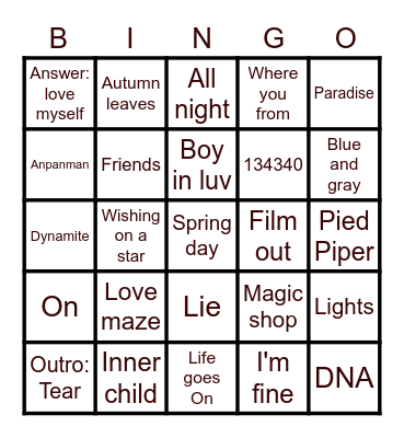 @kookieuporia Bingo Card