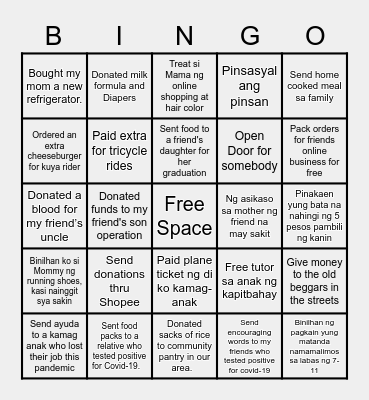 Acts of Kindness Bingo Card