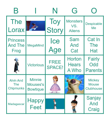 Kids Movies & Shows Bingo Card