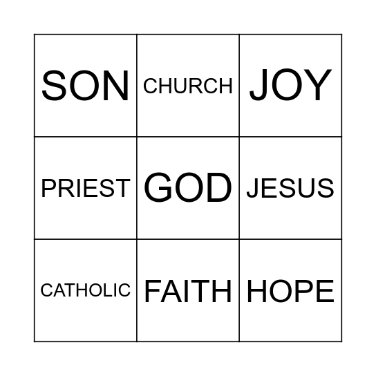 Faith Formation Word Bingo Card