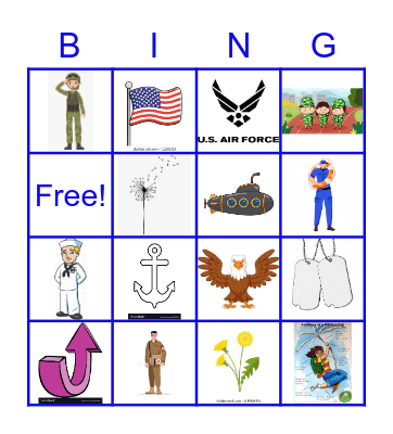 CHILD MILITARY BINGO Card