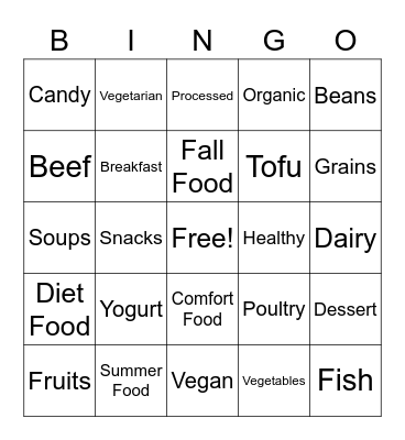 FOOD BINGO Card