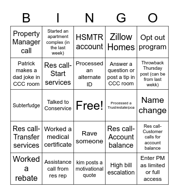 CUSTOMER SERVICE WEEK CAS Bingo Card