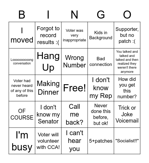 Budget Phone Bank Bingo Card