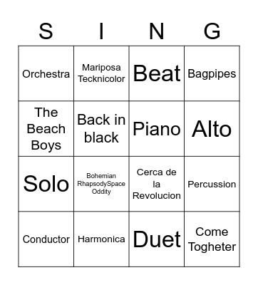 BINGO MUSICAL Bingo Card