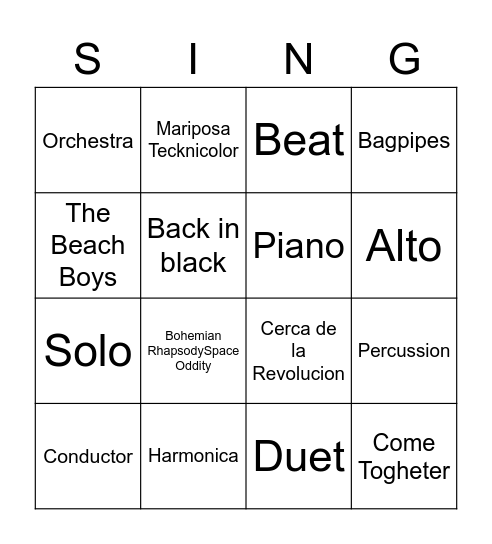 BINGO MUSICAL Bingo Card
