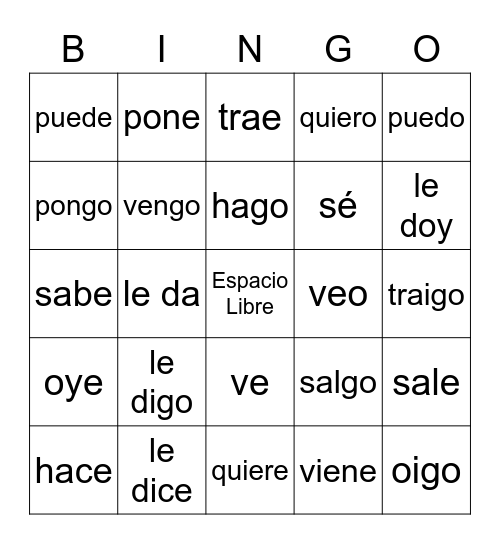 Sweet 16 Verbs Bingo Card