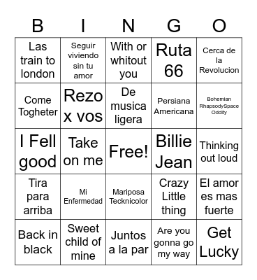 Bingo Musical Bingo Card