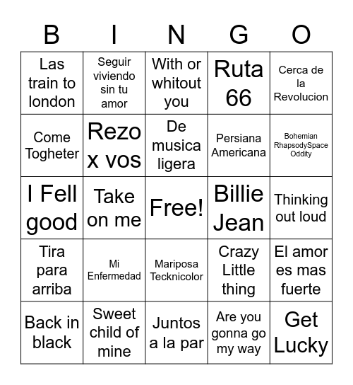 Bingo Musical Bingo Card