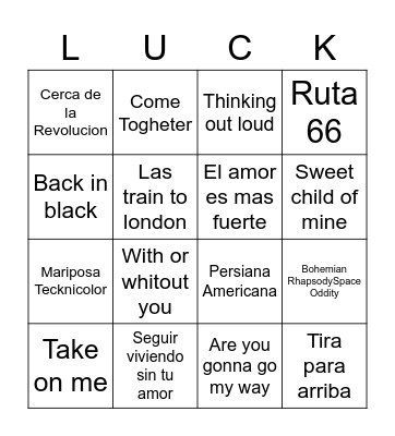Bingo Musical Bingo Card