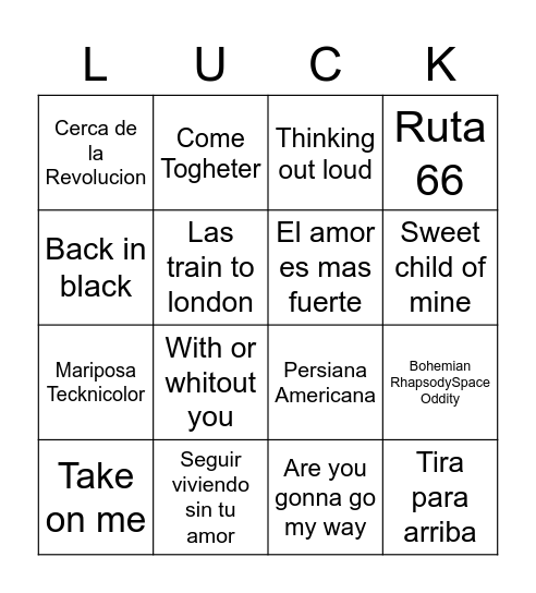 Bingo Musical Bingo Card