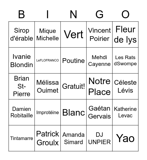 Bingo franco-ontarien Bingo Card