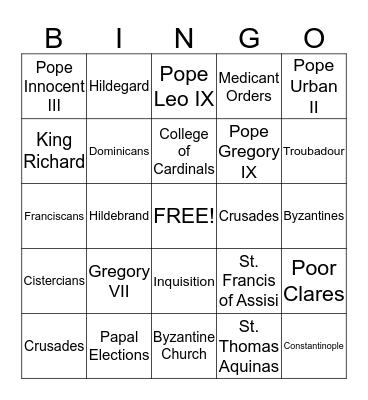 Crusaders Bingo Card