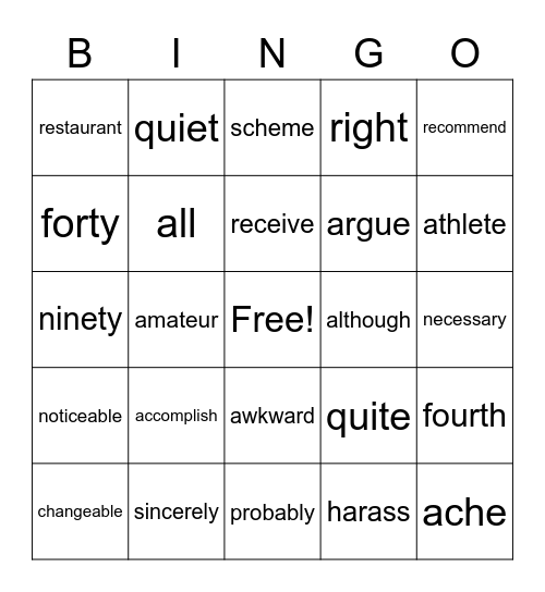 Untitled Bingo Card