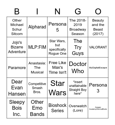 Max's Hyperfixation Bingo Card